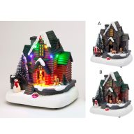 LED-es karácsonyi falu Gözzel és mozgó elemekkel 21 cm