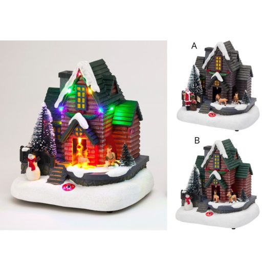 LED-es karácsonyi falu Gözzel és mozgó elemekkel 21 cm