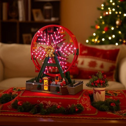 XL Karácsonyi dioráma zenélő LED-es Óriááskerék dekoráció