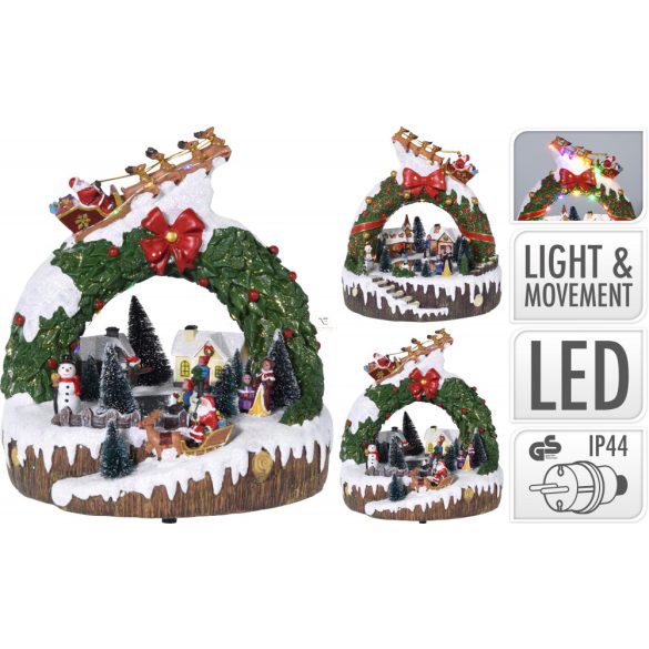 Karácsonyi dioráma mikulás szánnal LED világtással, mozgó effektekkel 2 féle