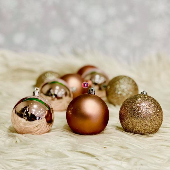 Prémium Karácsonyfa gömb szett 9 db-os műanyag rosegold LIMITED 6cm