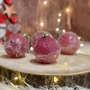   Prémium Karácsonyfa gömb cukros, málna rózsaszín 12 db-os szett LIMITED