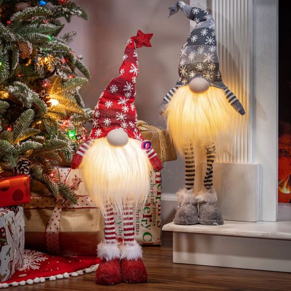 Karácsonyi Manó 90cm 2 féle textil piros, szürke színben LED világítással