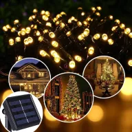   Hibrid 800 LED-es melegfehér napelemes fényfüzér - 40 óra vilégítás egy töltéssel  + USB újratölthető akkumulátorral, távirányítóval