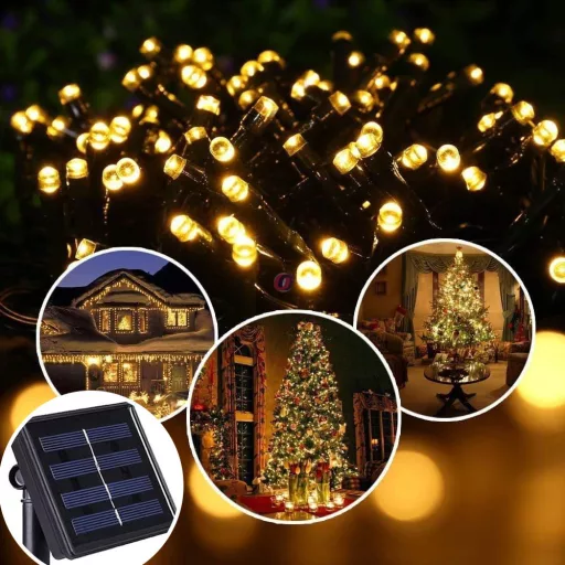 240 LED-es melegfehér napelemes jégcsap fényfüzér USB-vel, akkumulátorral, távirányítóval