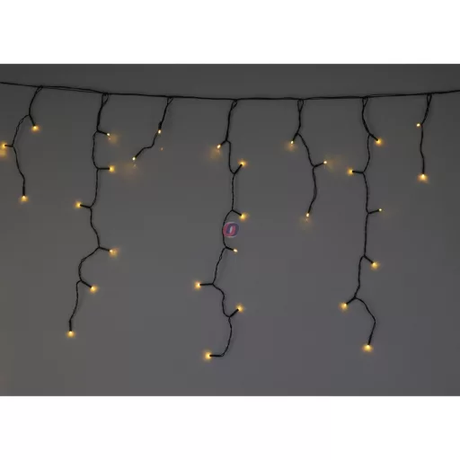 240 LED-es melegfehér napelemes jégcsap fényfüzér USB-vel, akkumulátorral, távirányítóval