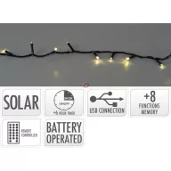   Hibrid Jégcsap fényfüzér 480 LED-es melegfehér, Usb-vel tölthető, napelemes fényfüzér távirányítóval 7,8 m