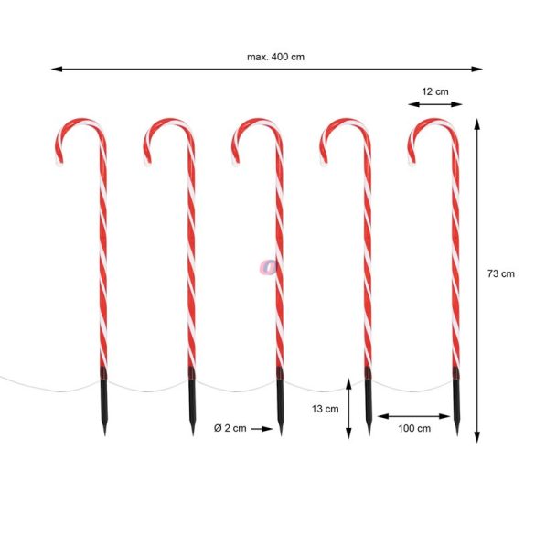 XL Kültéri Világító cukorbot, sétapálca 4db-os szett 75 cm IP44 ,Timer, 8 funkció