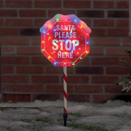 XXL Kültéri leszúrható Tábla "Santa Stop"  LED, 102 cm IP44 AA