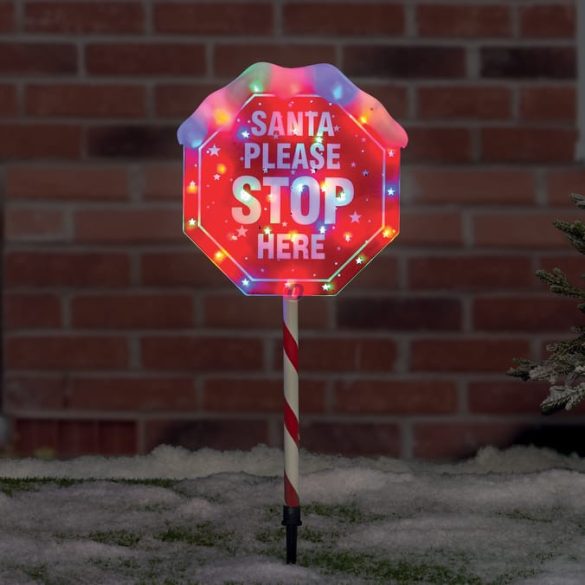 XXL Kültéri leszúrható Tábla "Santa Stop"  LED, 102 cm IP44 AA