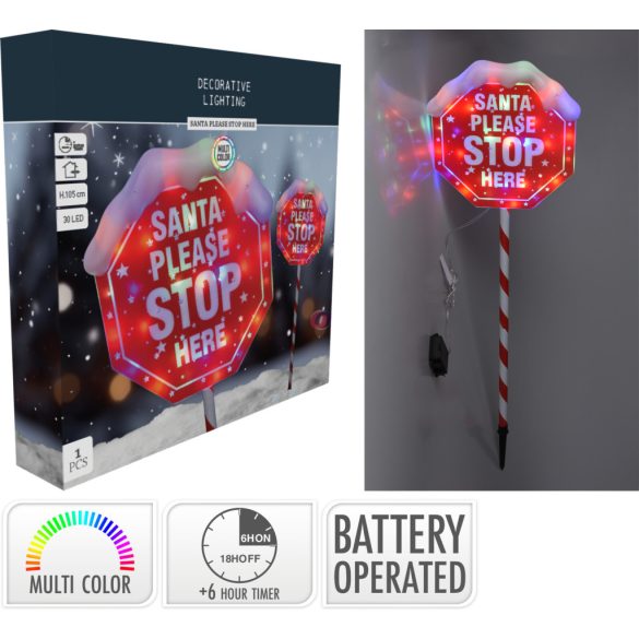 XXL Kültéri leszúrható Tábla "Santa Stop"  LED, 102 cm IP44 AA