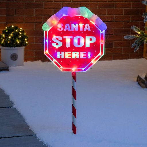 XXL Kültéri leszúrható Tábla "Santa Stop"  LED, 102 cm IP44 AA