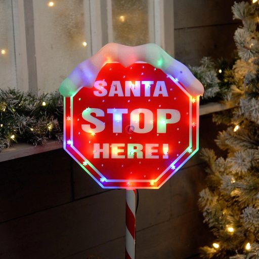XXL Kültéri leszúrható Tábla "Santa Stop"  LED, 102 cm IP44 AA