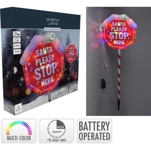 XXL Kültéri leszúrható Tábla "Santa Stop"  LED, 102 cm IP44 AA