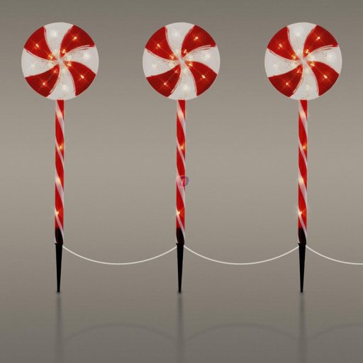 XL 3 db-os  Kültéri leszúrható Tábla nyalóka forma LED, 62 cm IP44 230V Candí cane