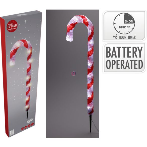 XL Kültéri leszúrható Candy cane nyalóka forma LED, 70 cm IP44, időzítős, elemes