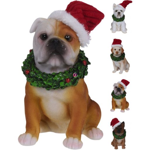 Karácsonyi figura kutya sapkában 13 cm poly 4 féle választható kivitel
