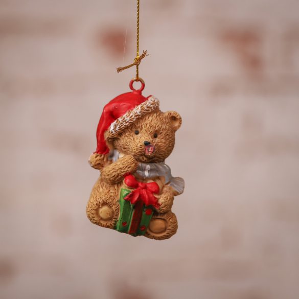 Prémium cuki karácsonyi maci figura akasztós, sapkában 5 cm