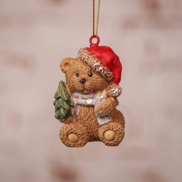 Prémium cuki karácsonyi maci figura akasztós, sapkában 5 cm