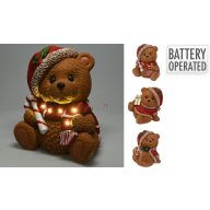 LED karácsonyi maci figura Mikulássapkával 29 cm