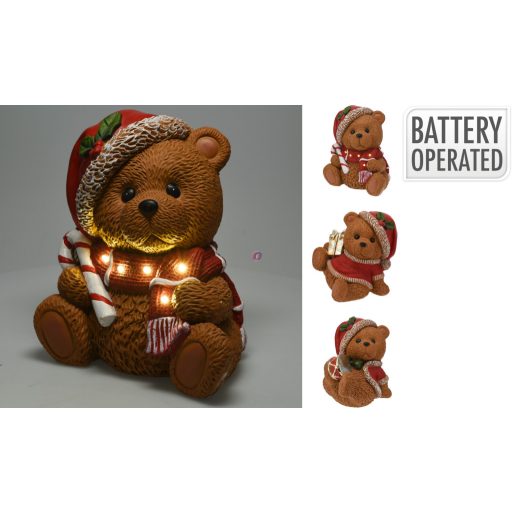 LED karácsonyi maci figura Mikulássapkával 29 cm