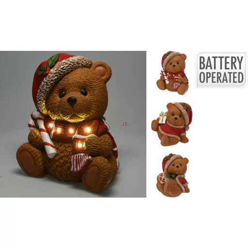XL LED karácsonyi maci figura Mikulássapkával 29 cm