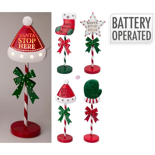 LED-es fém karácsonyi tábla rúdon, 4 féle design 52 cm