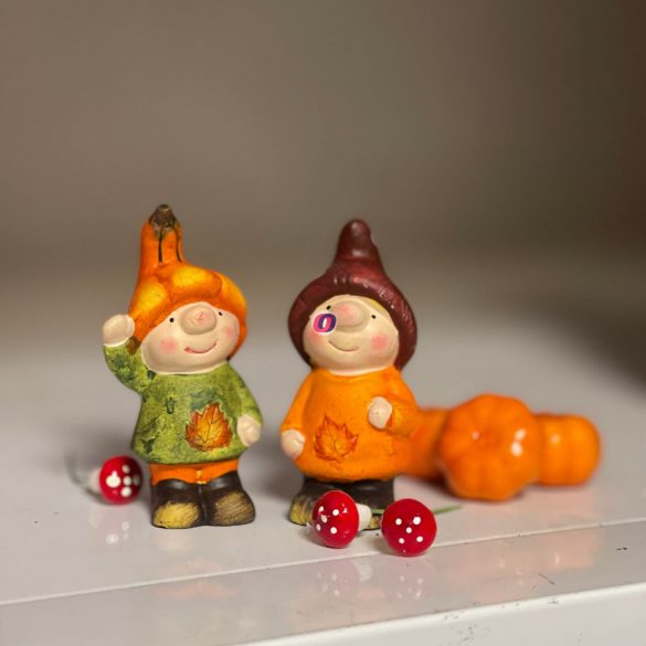 Prémium Őszi gyerek figura 10 cm gombával, tökkel kerámia 2 féle választható kivitel