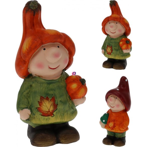 Prémium Őszi gyerek figura 17,5 cm gombával, tökkel kerámia 2 féle választható kivitel