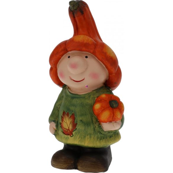 Prémium Őszi gyerek figura 17,5 cm gombával, tökkel kerámia 2 féle választható kivitel