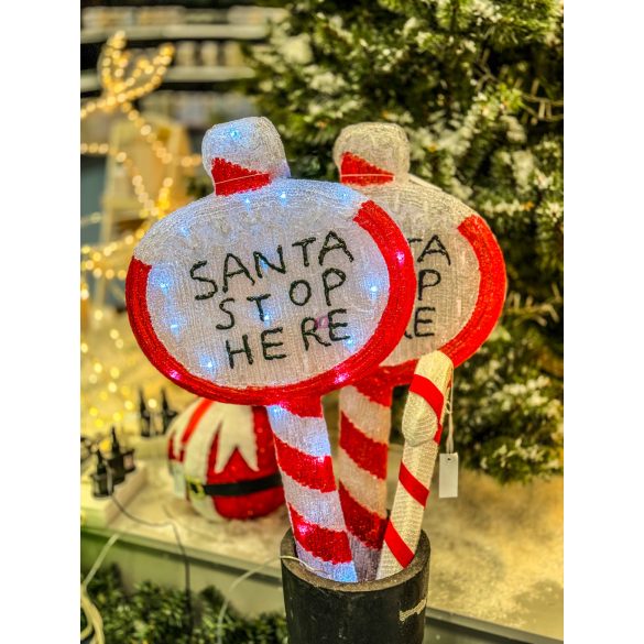 XL Kültéri leszúrható Tábla "Santa stop here" LED, 78 cm IP44 230V