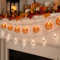   Halloweeni tökös, szellemes fényfüzér elemes 10 LED 1,2 m 2xAA 4 féle
