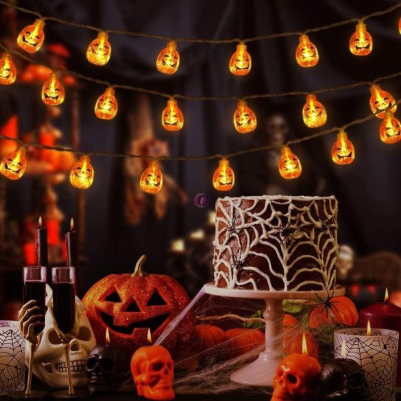 Halloweeni tökös, szellemes fényfüzér elemes 10 LED 1,2 m 2xAA 4 féle
