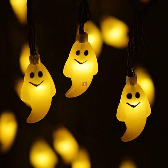 Halloweeni tökös, szellemes fényfüzér elemes 10 LED 1,2 m 2xAA 4 féle