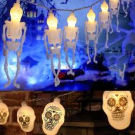   Halloweeni csontváz/koponya fényfüzér elemes 10 LED 1,2 m 2xAA