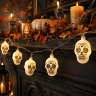   Halloweeni csontváz/koponya fényfüzér elemes 10 LED 1,2 m 2xAA