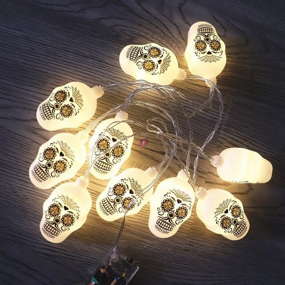 Halloweeni csontváz/koponya fényfüzér elemes 10 LED 1,2 m 2xAA