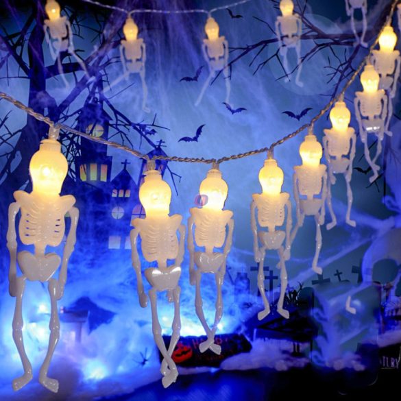 Halloweeni csontváz/koponya fényfüzér elemes 10 LED 1,2 m 2xAA