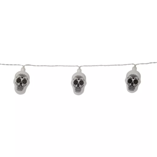 Halloweeni csontváz/koponya fényfüzér elemes 10 LED 1,2 m 2xAA