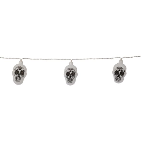 Halloweeni csontváz/koponya fényfüzér elemes 10 LED 1,2 m 2xAA