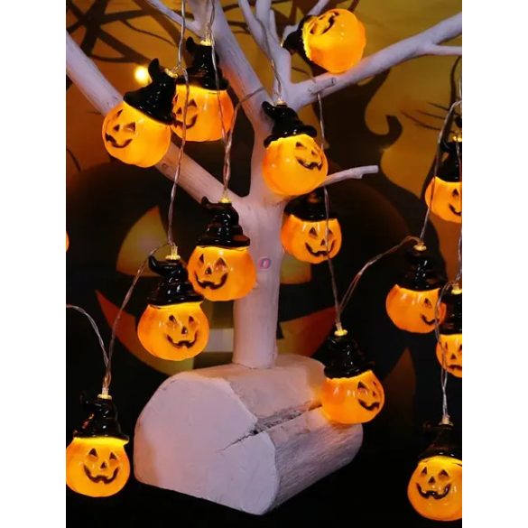 XL Halloweeni tökfejes fényfüzér elemes 10 LED 1,2 m 2xAA 2 féle