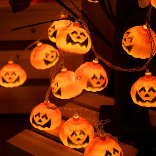 XL Halloweeni tökfejes fényfüzér elemes 10 LED 1,2 m 2xAA 2 féle
