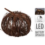   XL Exkluzív Világító rattan tök dekor 30 cm 20 led, melefgehér