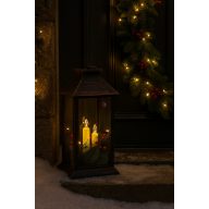   Karácsonyi LED Lámpás Réz Patinával – Melegfehér Gyertya Fénnyel 30 cm