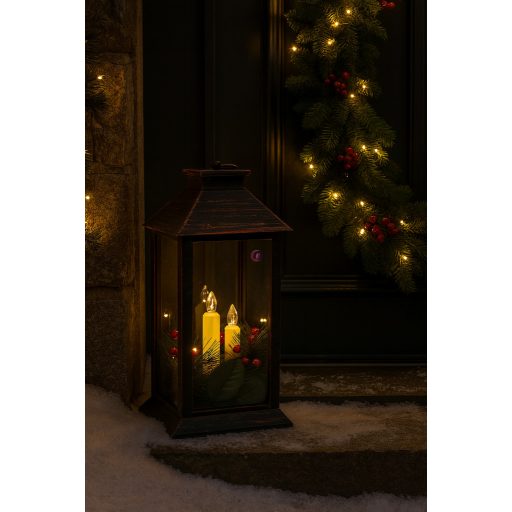 Karácsonyi LED Lámpás Réz Patinával – Melegfehér Gyertya Fénnyel 30 cm