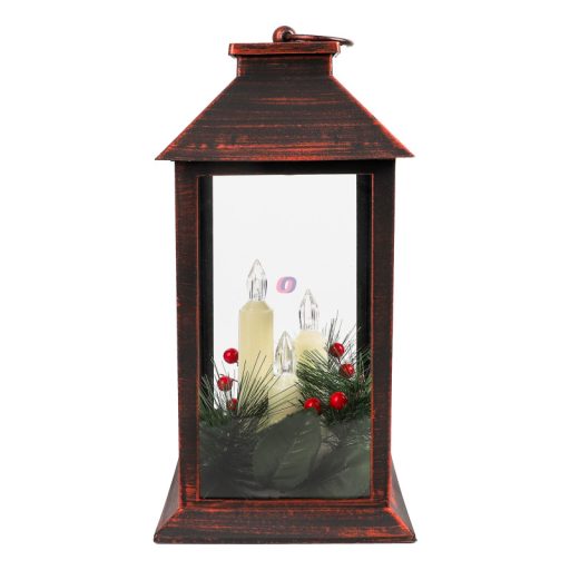 Karácsonyi LED Lámpás Réz Patinával – Melegfehér Gyertya Fénnyel 30 cm