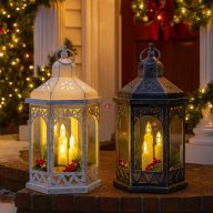 LED Lámpás Melegfehér Gyertya Fénnyel 33 cm