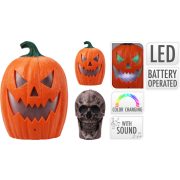 Halloweeni Interaktív figura 30 cm tök/ koponya LED, Hang