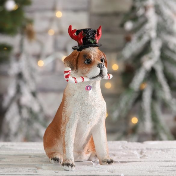 Karácsonyi figura kutya sapkában 22 cm poly 4 féle választható kivitel