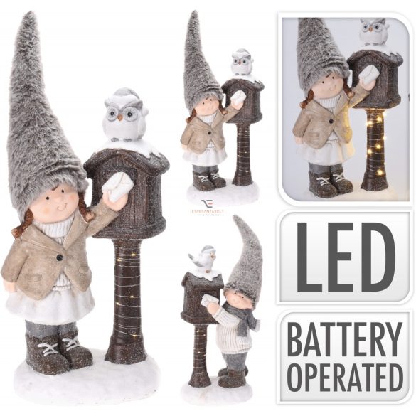 Karácsonyi gyerek figura 52 cm világító postaládával LED 2 féle